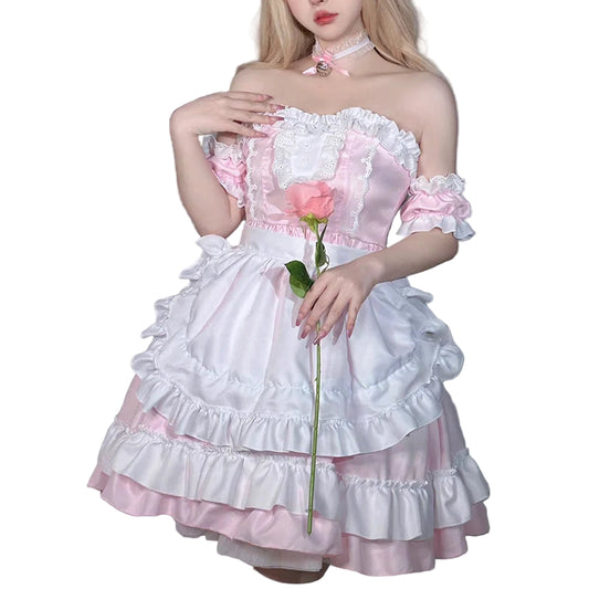 cosplay pink waiter dress